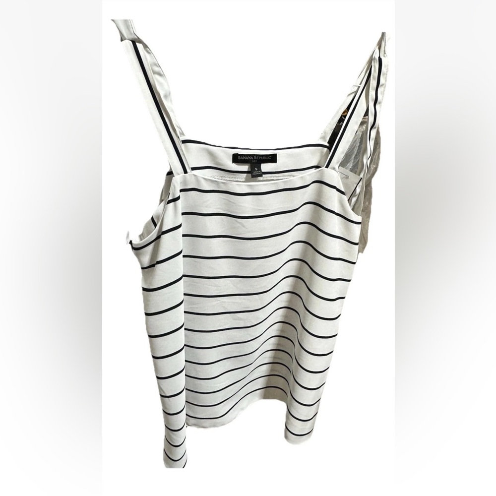 Banana Republic White Tank with Black Stripes and Tie Shoulders - Picture 2 of 3